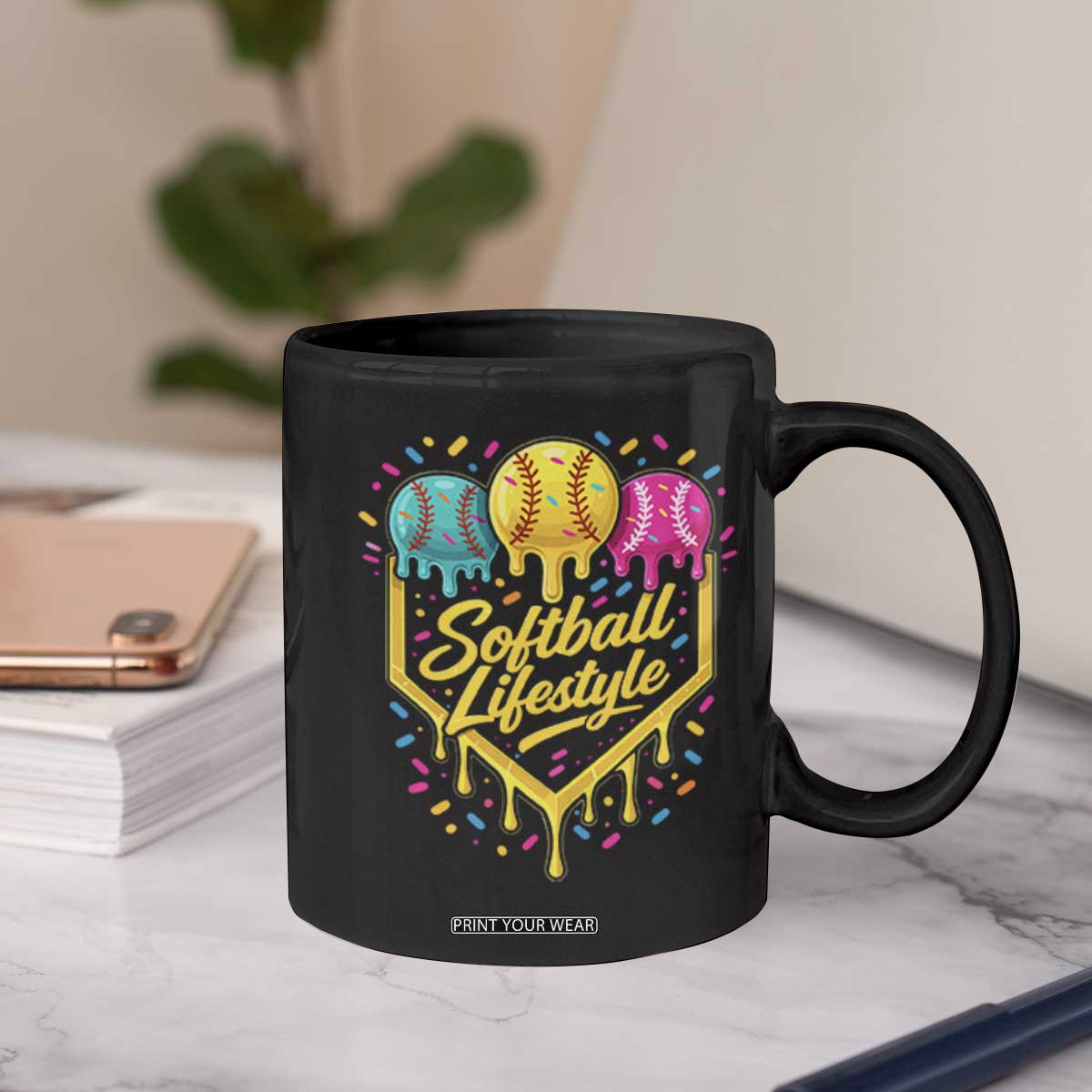 Softball Drip Coffee Mug Ice Cream Sprinkles Softball Life Style TS10 Print Your Wear