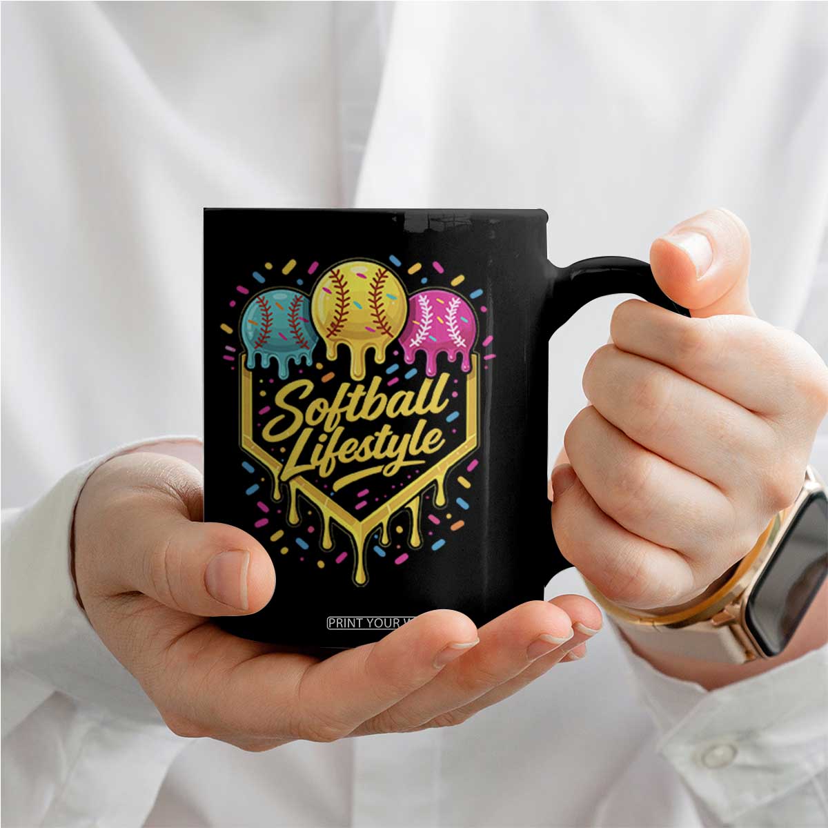 Softball Drip Coffee Mug Ice Cream Sprinkles Softball Life Style TS10 Print Your Wear