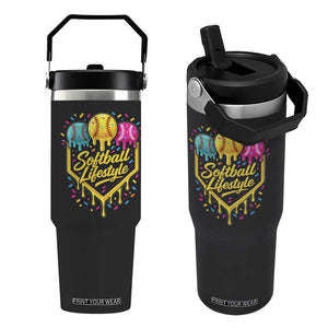 Softball Drip Flip Straw Tumbler Ice Cream Sprinkles Softball Life Style TS10 One Size: 30 oz Black Print Your Wear