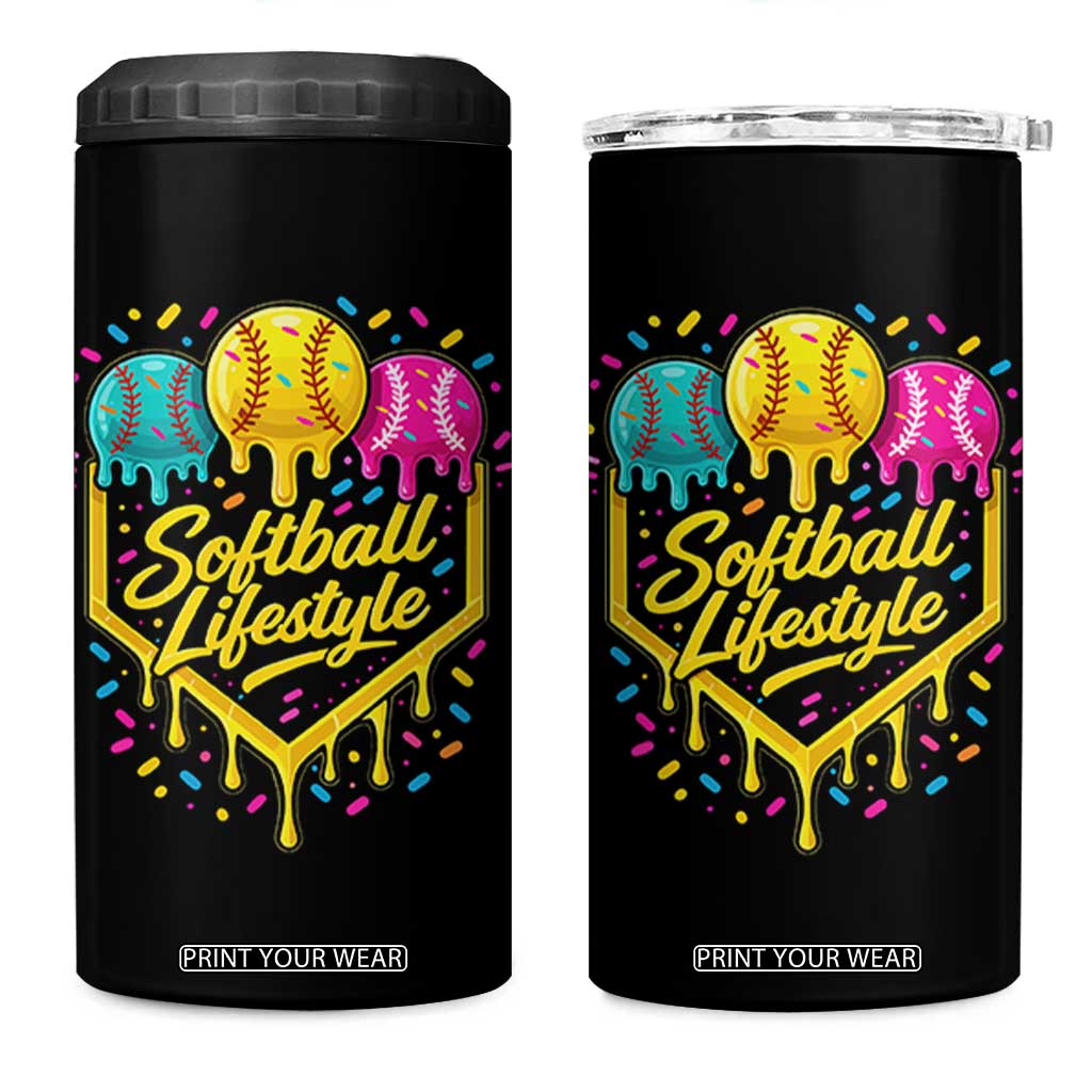 Softball Drip 4 in 1 Can Cooler Tumbler Ice Cream Sprinkles Softball Life Style TS10 One Size: 16 oz Black Print Your Wear