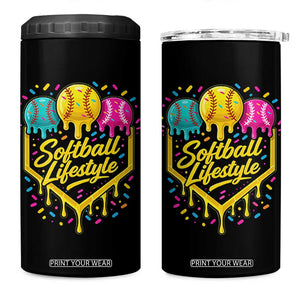 Softball Drip 4 in 1 Can Cooler Tumbler Ice Cream Sprinkles Softball Life Style TS10 One Size: 16 oz Black Print Your Wear