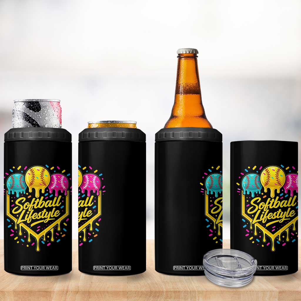 Softball Drip 4 in 1 Can Cooler Tumbler Ice Cream Sprinkles Softball Life Style TS10 Print Your Wear