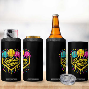 Softball Drip 4 in 1 Can Cooler Tumbler Ice Cream Sprinkles Softball Life Style TS10 Print Your Wear