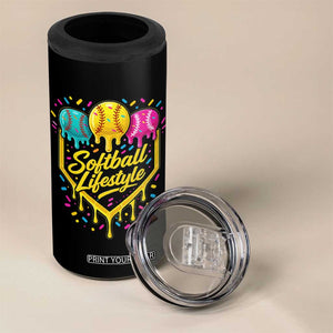 Softball Drip 4 in 1 Can Cooler Tumbler Ice Cream Sprinkles Softball Life Style TS10 Print Your Wear