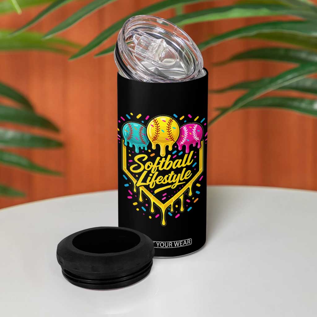 Softball Drip 4 in 1 Can Cooler Tumbler Ice Cream Sprinkles Softball Life Style TS10 Print Your Wear