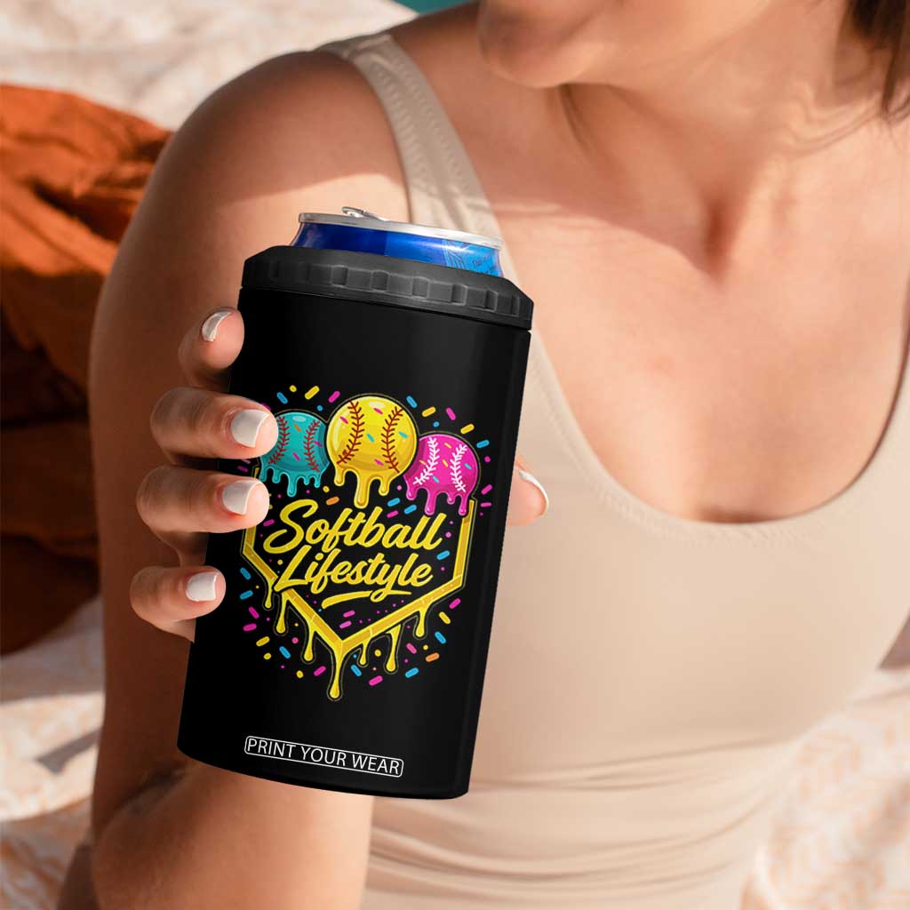 Softball Drip 4 in 1 Can Cooler Tumbler Ice Cream Sprinkles Softball Life Style TS10 Print Your Wear