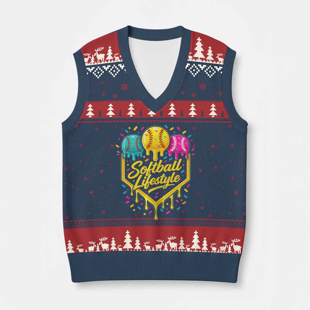Softball Drip V-Neck Knit Sweater Vest Ice Cream Sprinkles Softball Life Style TS10 Navy Red Print Your Wear
