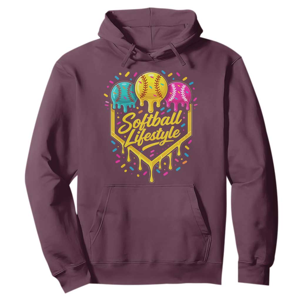 Softball Drip Hoodie Ice Cream Sprinkles Softball Life Style TS10 Maroon Print Your Wear
