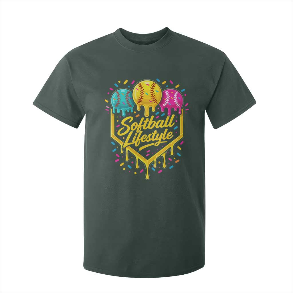 Softball Drip T Shirt For Kid Ice Cream Sprinkles Softball Life Style TS10 Dark Forest Green Print Your Wear