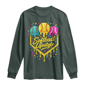 Softball Drip Long Sleeve Shirt Ice Cream Sprinkles Softball Life Style TS10 Dark Forest Green Print Your Wear