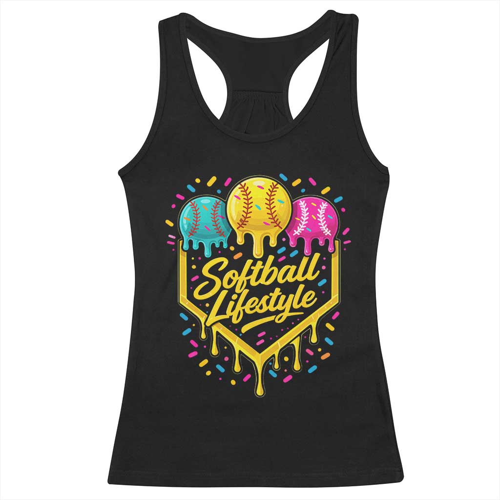 Softball Drip Racerback Tank Top Ice Cream Sprinkles Softball Life Style TS10 Black Print Your Wear