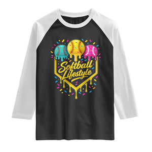 Softball Drip Raglan Shirt Ice Cream Sprinkles Softball Life Style TS10 Black White Print Your Wear