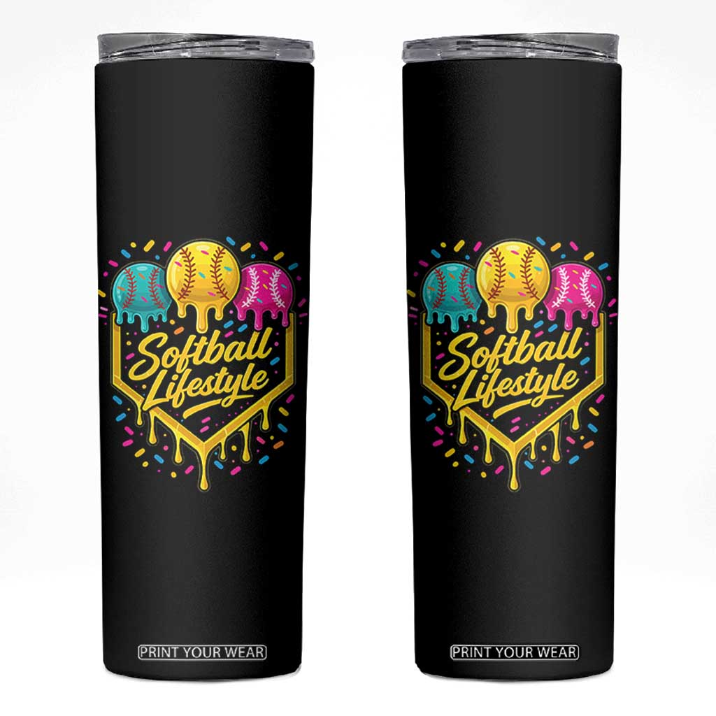 Softball Drip Skinny Tumbler Ice Cream Sprinkles Softball Life Style TS10 Black Print Your Wear