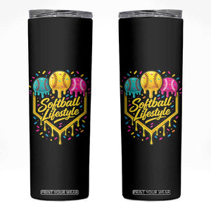 Softball Drip Skinny Tumbler Ice Cream Sprinkles Softball Life Style TS10 Black Print Your Wear