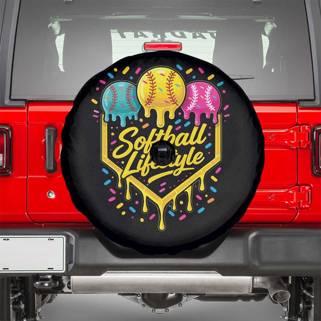 Softball Drip Spare Tire Cover Ice Cream Sprinkles Softball Life Style TS10 Black Print Your Wear