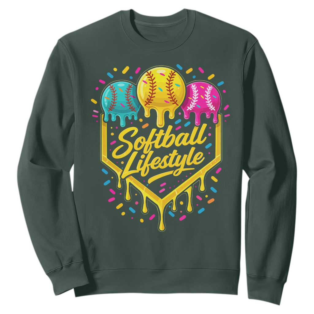 Softball Drip Sweatshirt Ice Cream Sprinkles Softball Life Style TS10 Dark Forest Green Print Your Wear