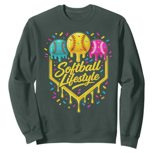 Softball Drip Sweatshirt Ice Cream Sprinkles Softball Life Style TS10 Dark Forest Green Print Your Wear
