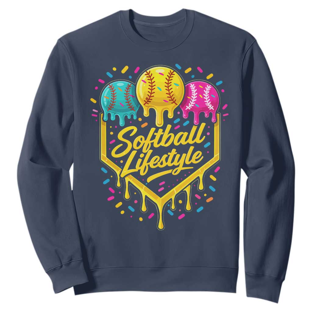 Softball Drip Sweatshirt Ice Cream Sprinkles Softball Life Style TS10 Navy Print Your Wear