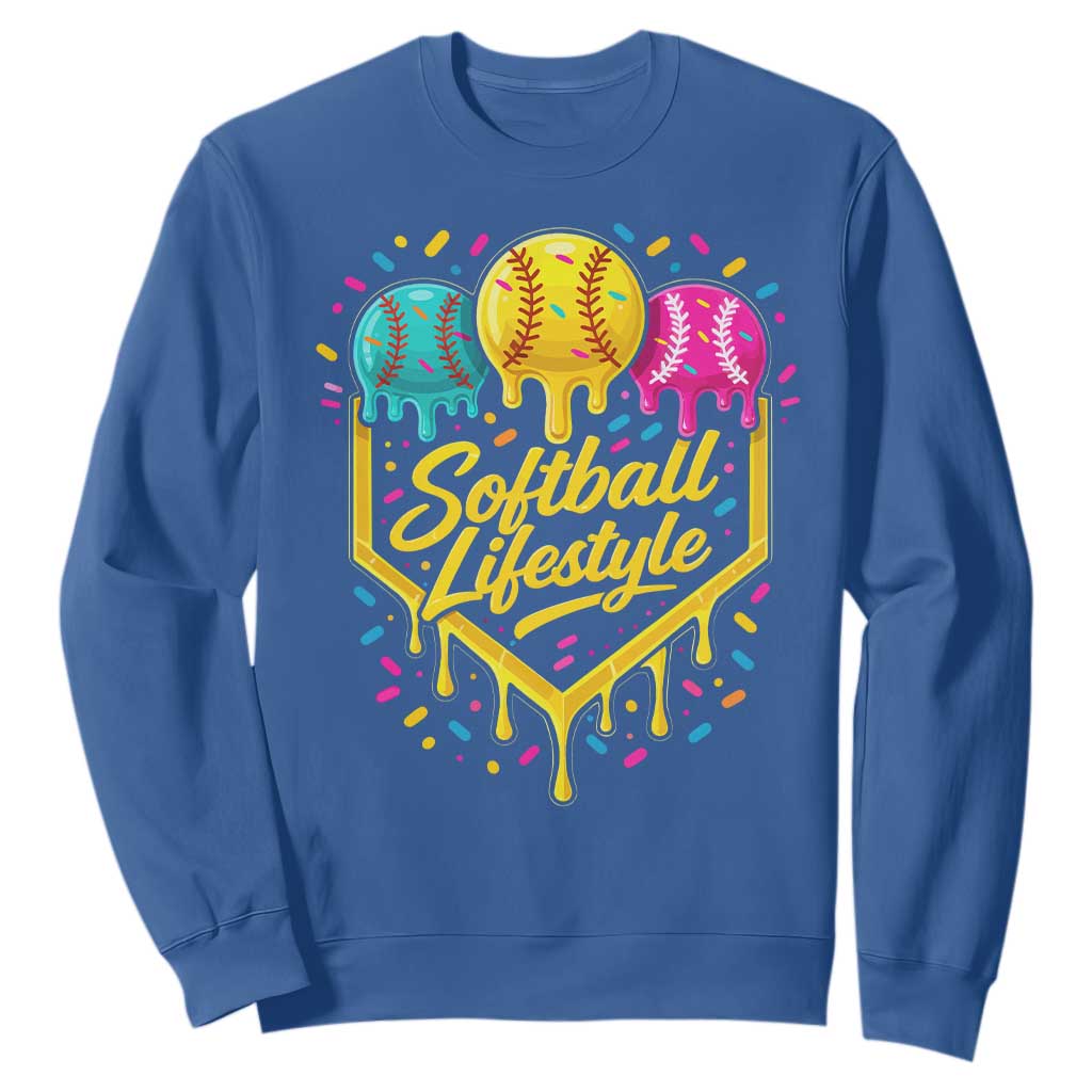 Softball Drip Sweatshirt Ice Cream Sprinkles Softball Life Style TS10 Royal Blue Print Your Wear