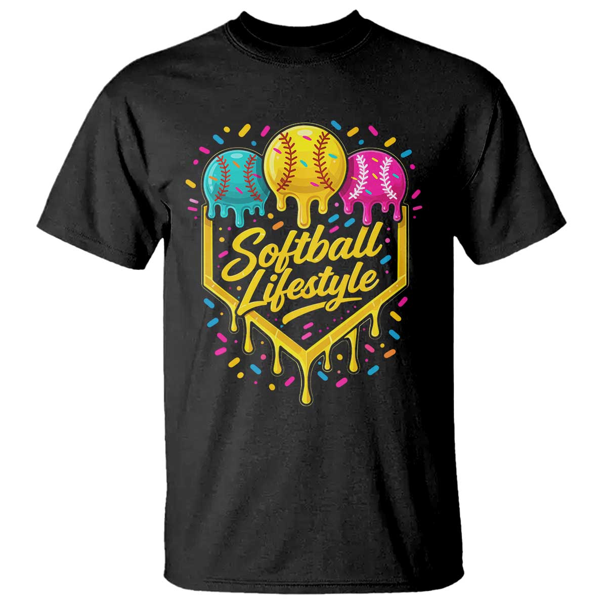 Softball Drip T Shirt Ice Cream Sprinkles Softball Life Style TS10 Black Print Your Wear