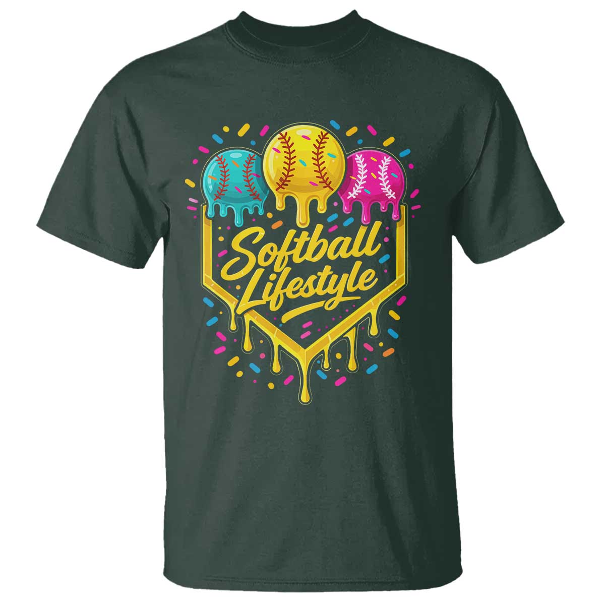 Softball Drip T Shirt Ice Cream Sprinkles Softball Life Style TS10 Dark Forest Green Print Your Wear