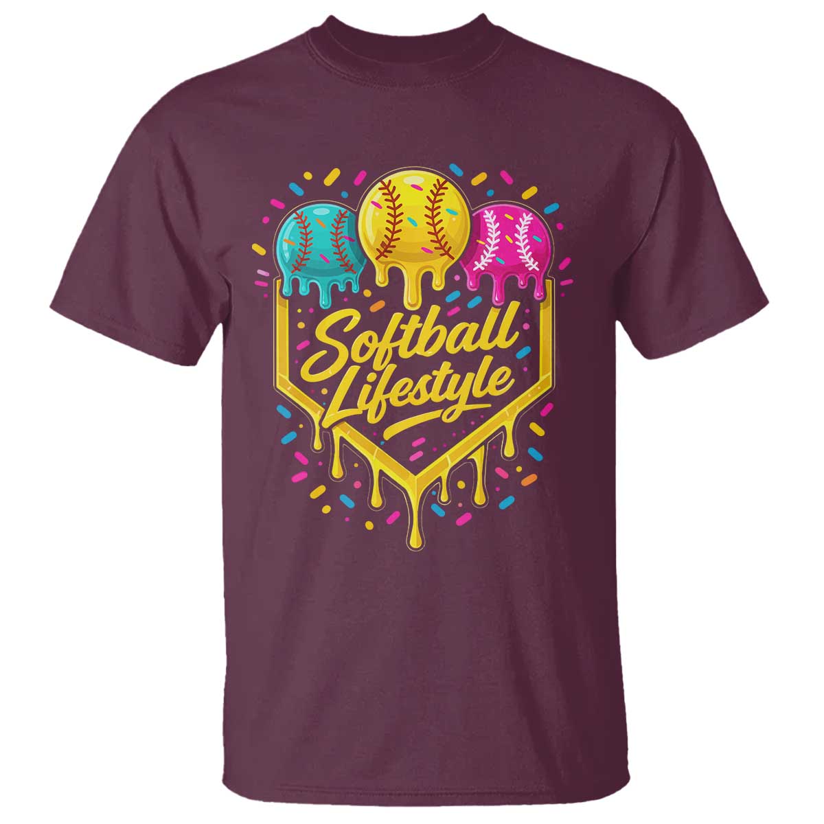 Softball Drip T Shirt Ice Cream Sprinkles Softball Life Style TS10 Maroon Print Your Wear