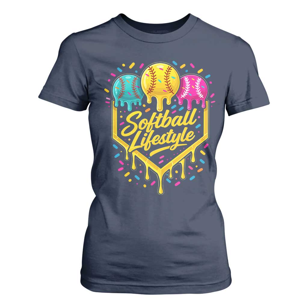 Softball Drip T Shirt For Women Ice Cream Sprinkles Softball Life Style TS10 Navy Print Your Wear