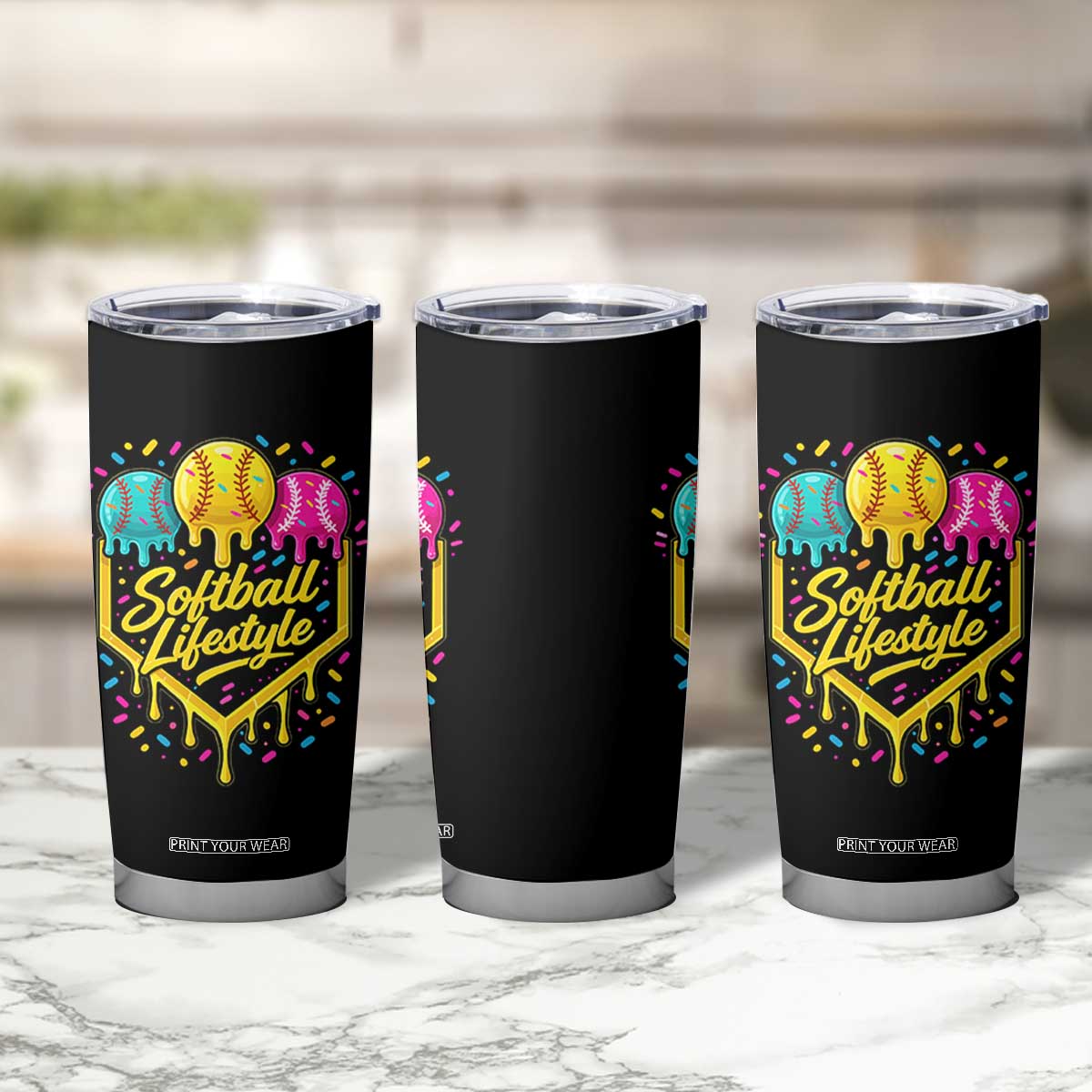 Softball Drip Tumbler Cup Ice Cream Sprinkles Softball Life Style TS10 Print Your Wear