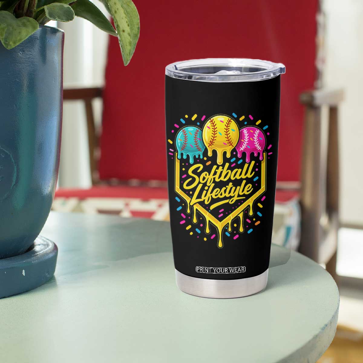 Softball Drip Tumbler Cup Ice Cream Sprinkles Softball Life Style TS10 Print Your Wear