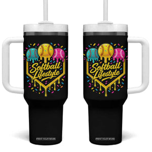 Softball Drip Tumbler With Handle Ice Cream Sprinkles Softball Life Style TS10 One Size: 40 oz Black Print Your Wear