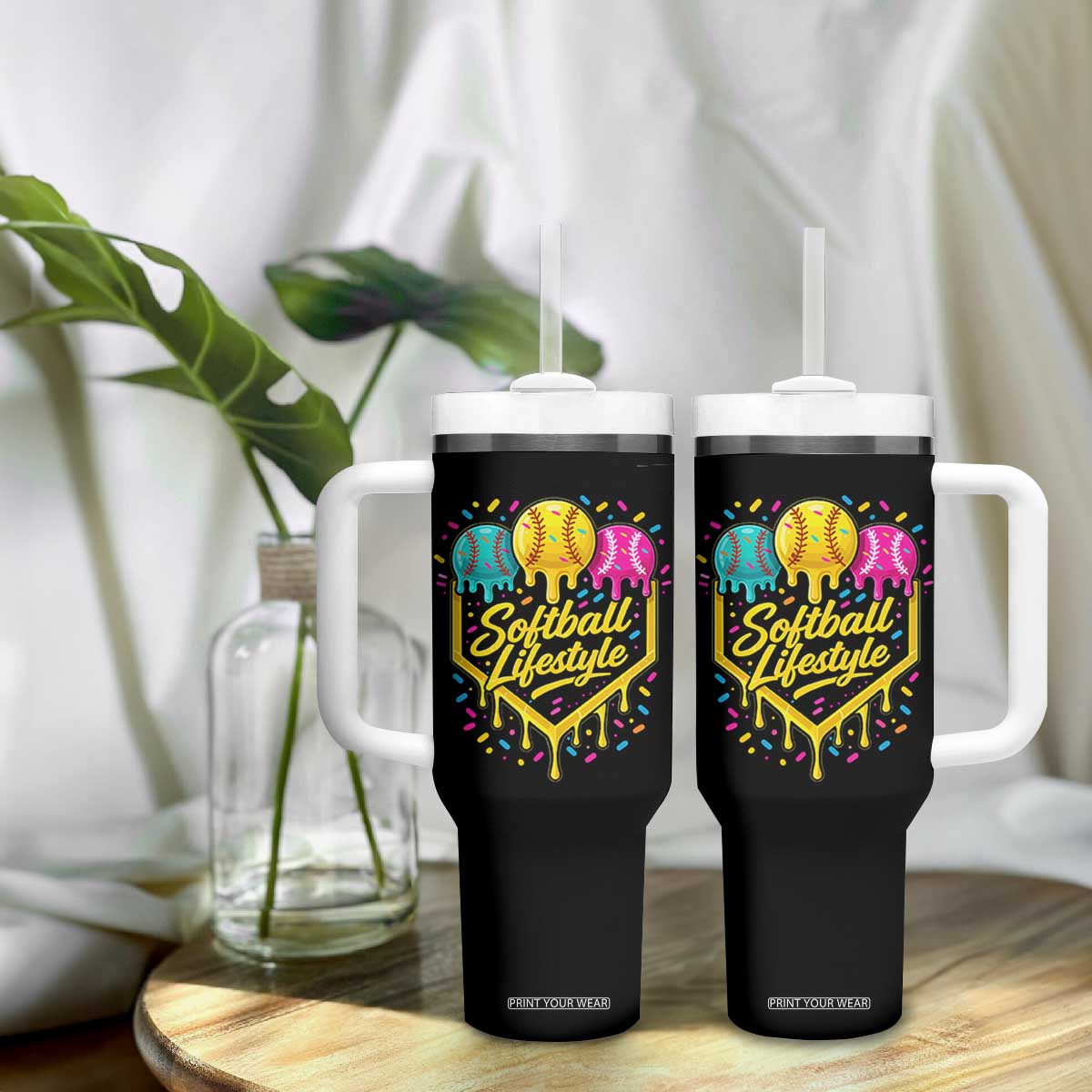 Softball Drip Tumbler With Handle Ice Cream Sprinkles Softball Life Style TS10 Print Your Wear