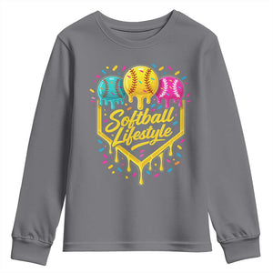 Softball Drip Youth Sweatshirt Ice Cream Sprinkles Softball Life Style TS10 Charcoal Print Your Wear