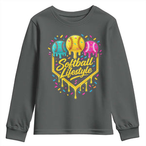 Softball Drip Youth Sweatshirt Ice Cream Sprinkles Softball Life Style TS10 Dark Heather Print Your Wear