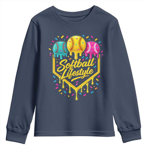 Softball Drip Youth Sweatshirt Ice Cream Sprinkles Softball Life Style TS10 Navy Print Your Wear