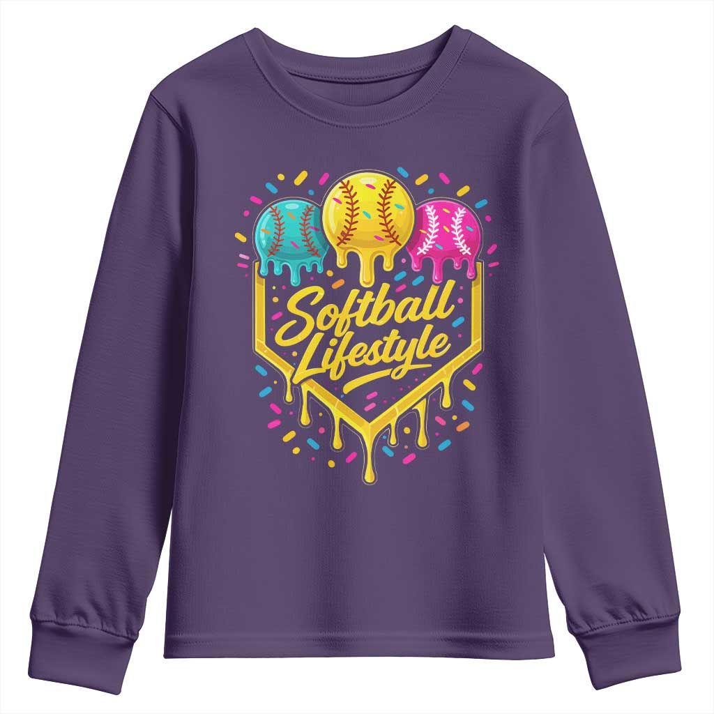 Softball Drip Youth Sweatshirt Ice Cream Sprinkles Softball Life Style TS10 Purple Print Your Wear