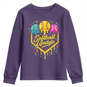 Softball Drip Youth Sweatshirt Ice Cream Sprinkles Softball Life Style TS10 Purple Print Your Wear