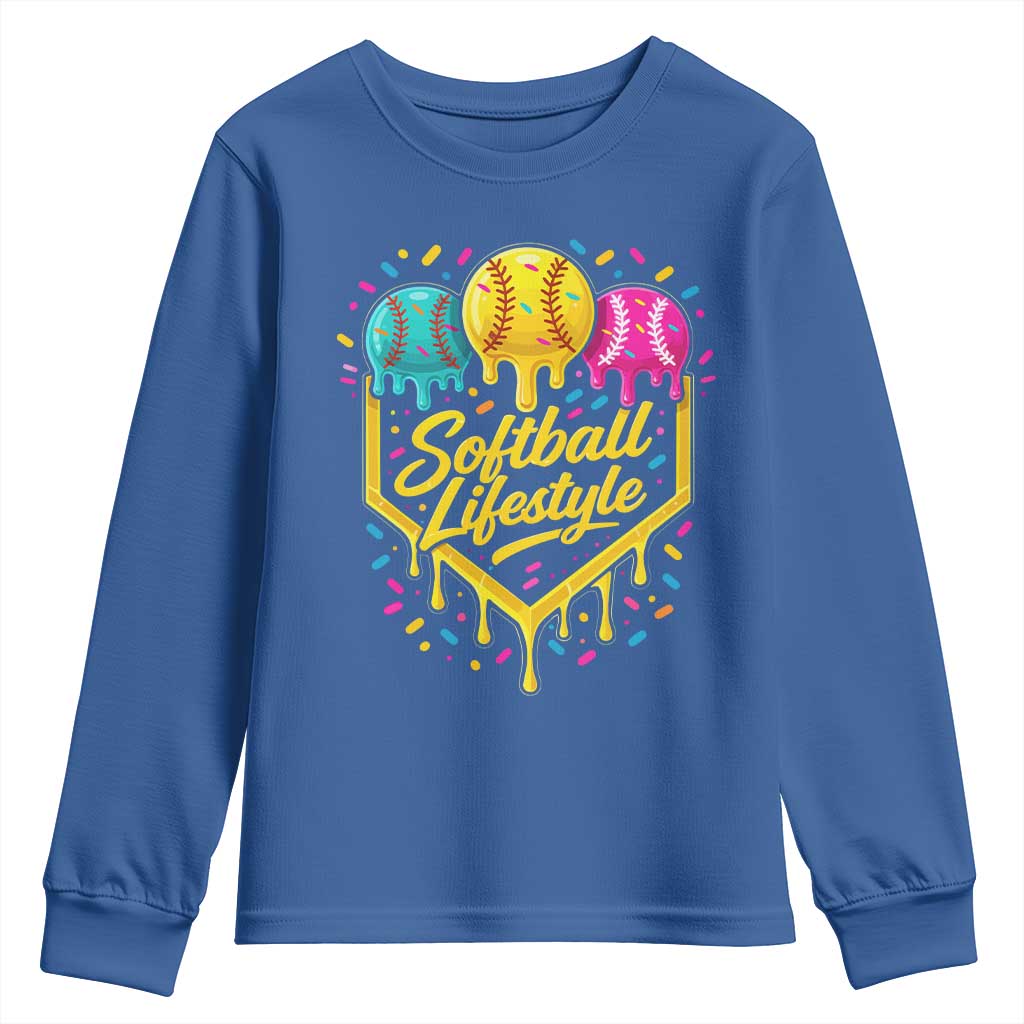 Softball Drip Youth Sweatshirt Ice Cream Sprinkles Softball Life Style TS10 Royal Blue Print Your Wear