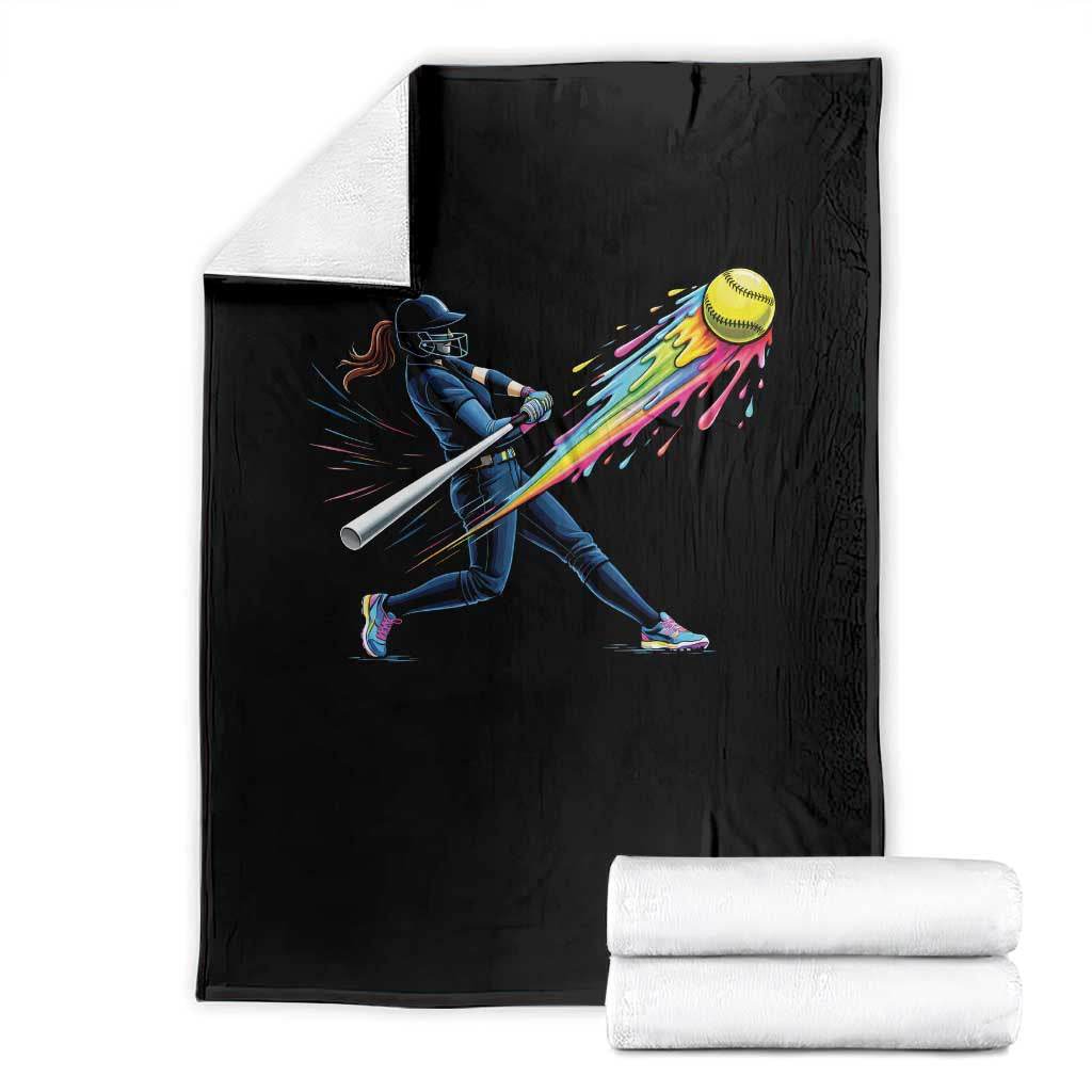 Softball Player Drip Throw Blanket TS10 Black Print Your Wear