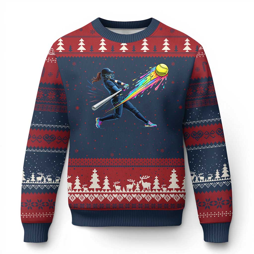 Softball Player Drip Ugly Christmas Sweater TS10 Navy Red Print Your Wear