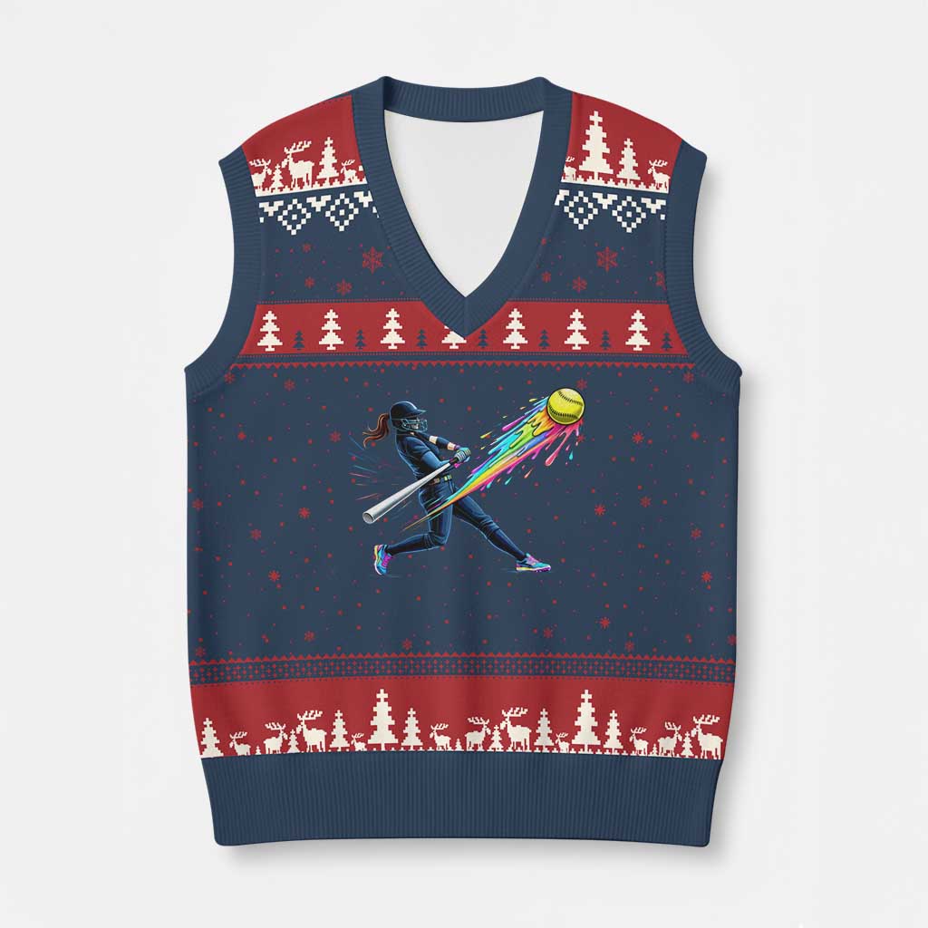 Softball Player Drip V-Neck Knit Sweater Vest TS10 Navy Red Print Your Wear