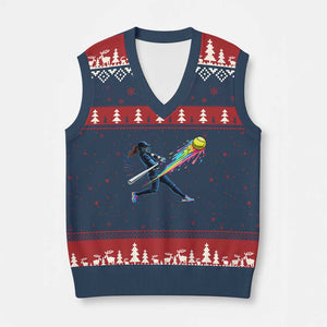 Softball Player Drip V-Neck Knit Sweater Vest TS10 Navy Red Print Your Wear