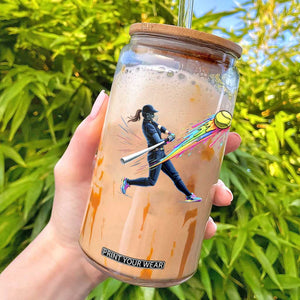 Softball Player Drip Glass Can TS10 Black Print Your Wear