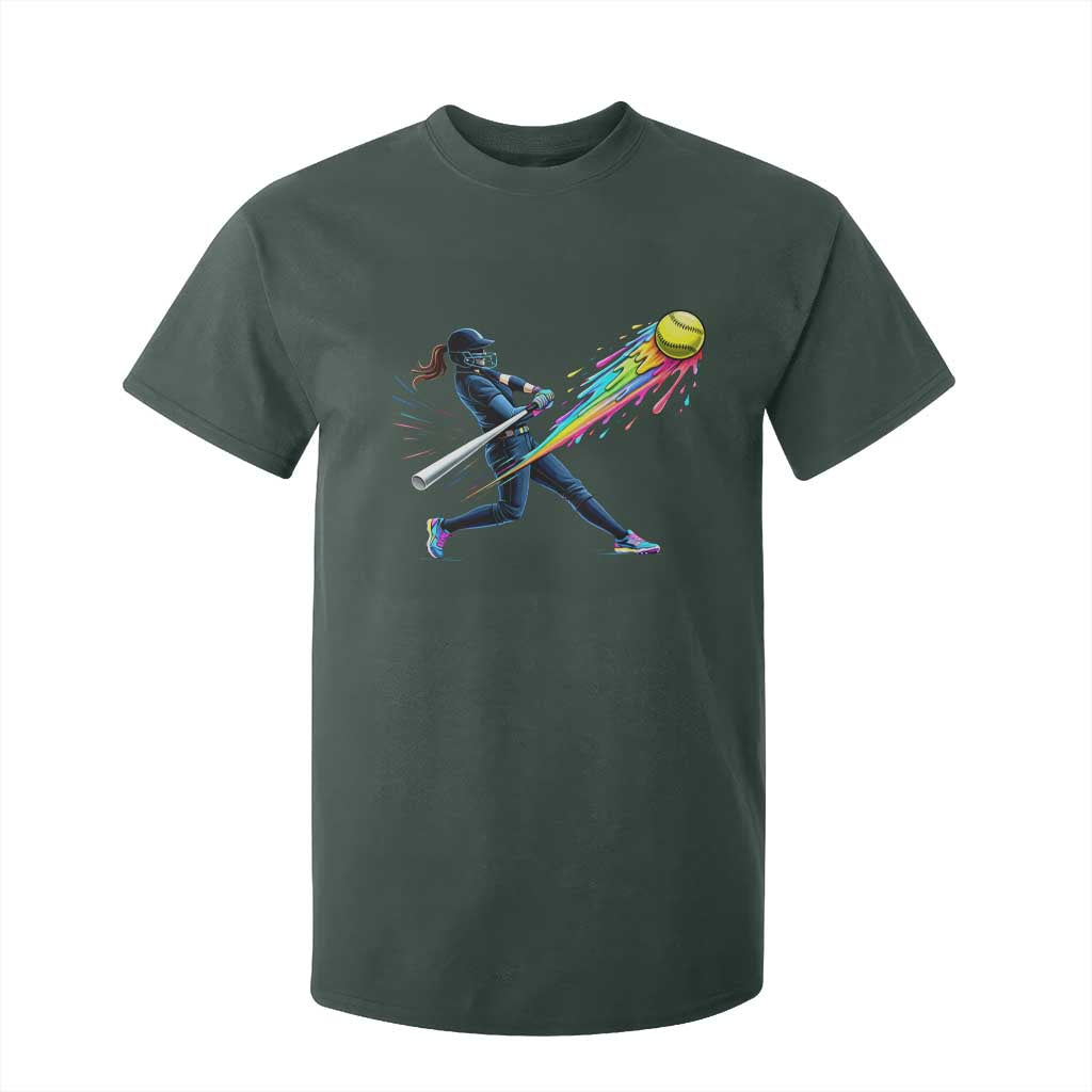 Softball Player Drip T Shirt For Kid TS10 Dark Forest Green Print Your Wear