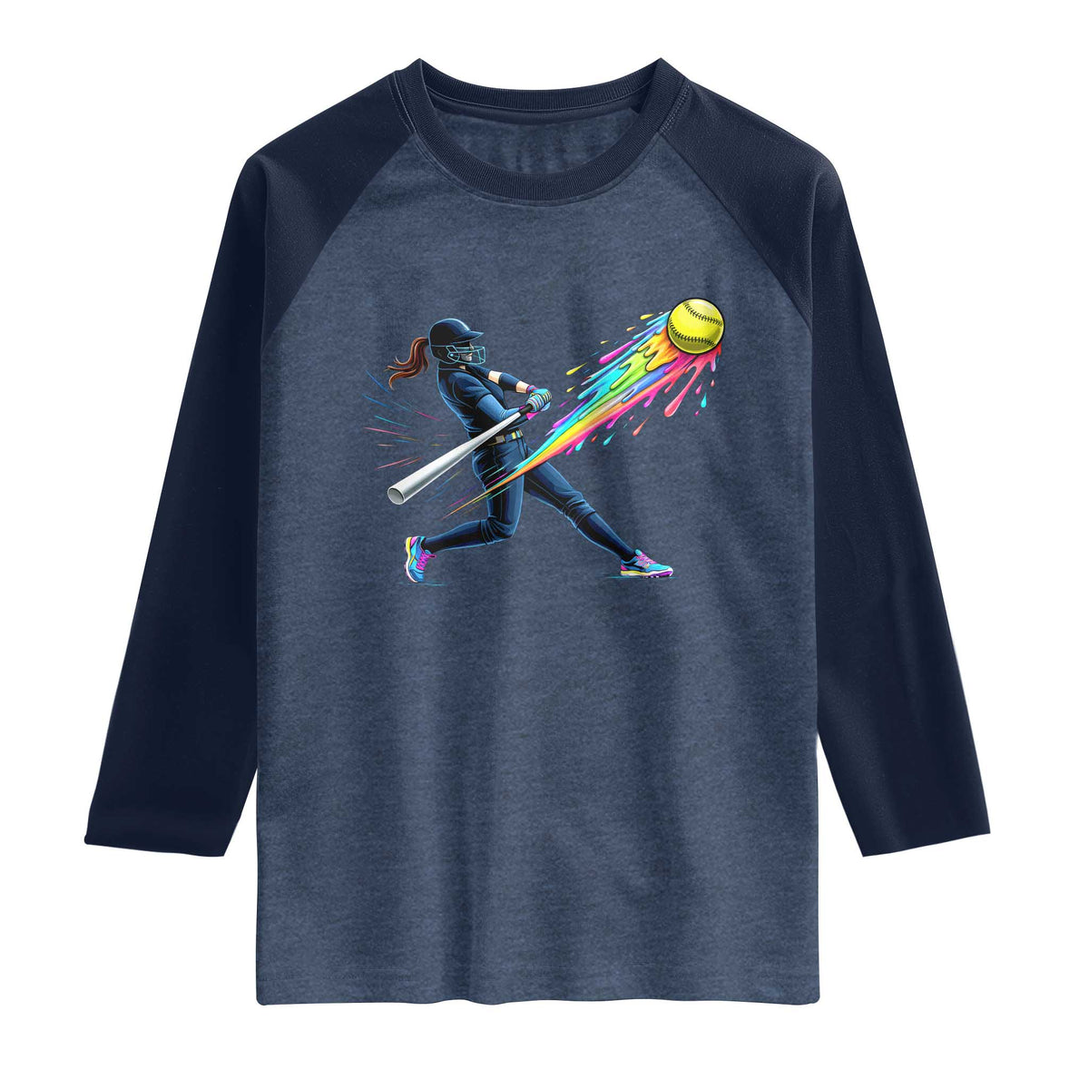 Softball Player Drip Raglan Shirt TS10 Heather Denim Navy Print Your Wear