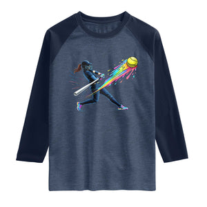 Softball Player Drip Raglan Shirt TS10 Heather Denim Navy Print Your Wear