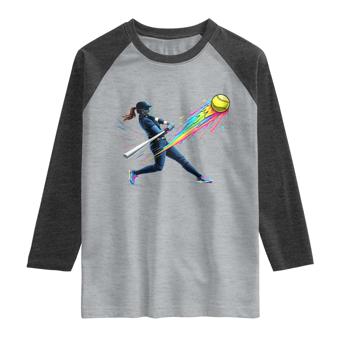 Softball Player Drip Raglan Shirt TS10 Heather Gray Heather Charcoal Print Your Wear