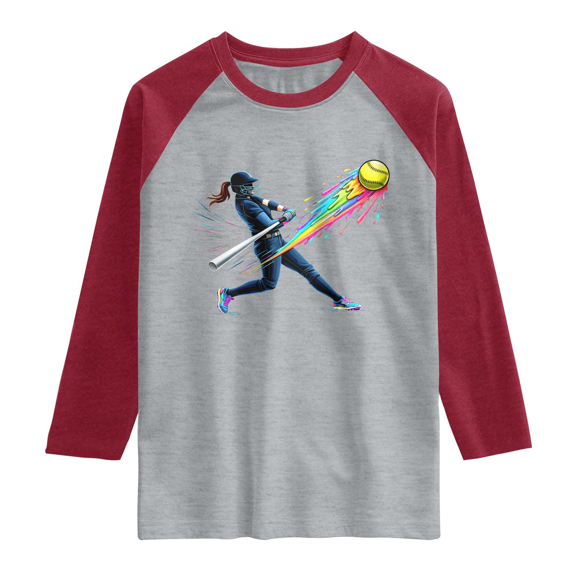 Softball Player Drip Raglan Shirt TS10 Heather Gray Heather Red Print Your Wear