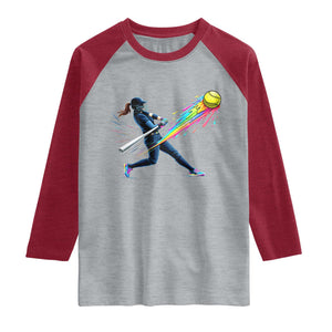Softball Player Drip Raglan Shirt TS10 Heather Gray Heather Red Print Your Wear