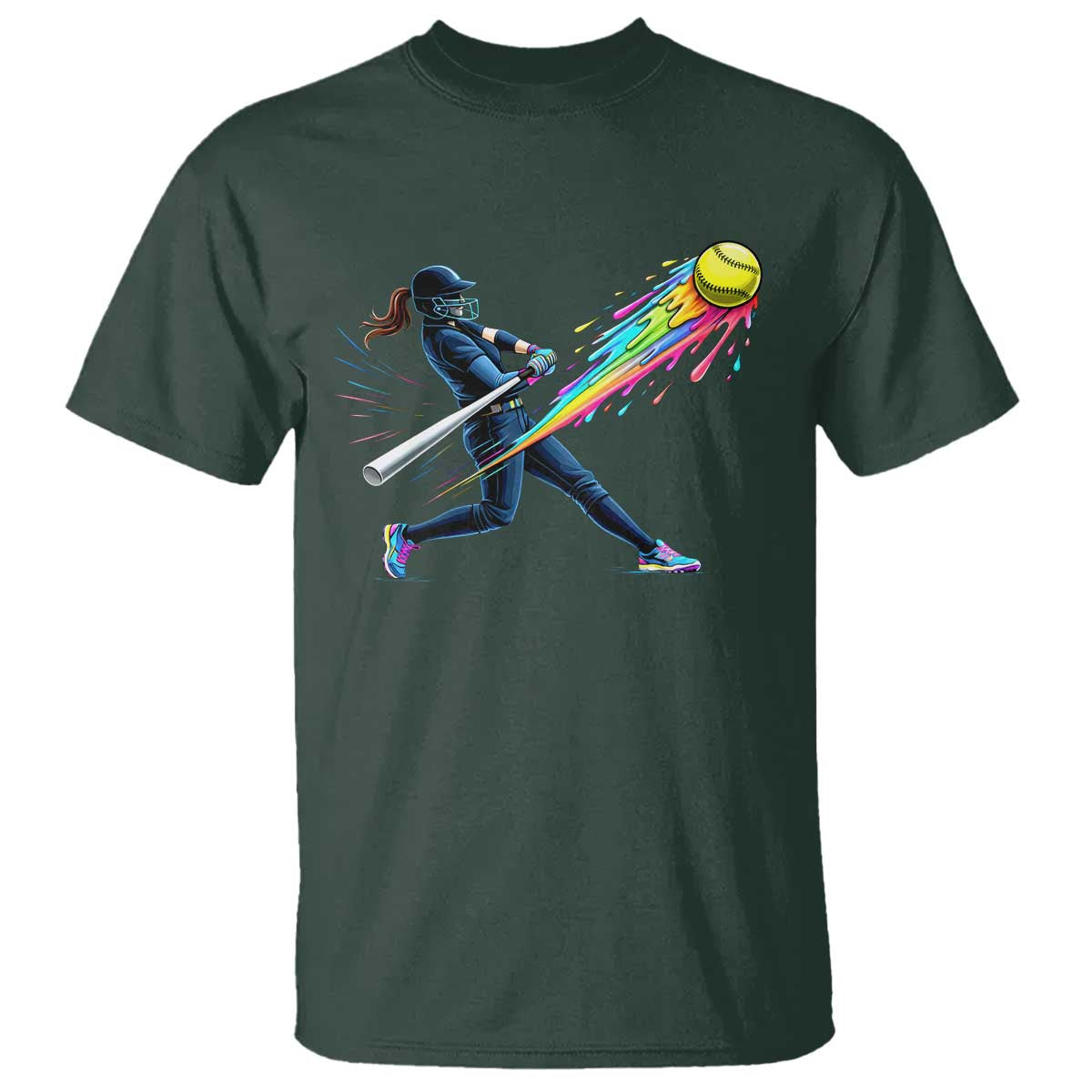 Softball Player Drip T Shirt TS10 Dark Forest Green Print Your Wear