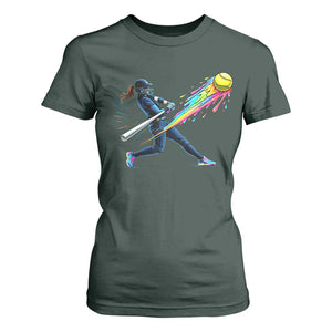 Softball Player Drip T Shirt For Women TS10 Dark Forest Green Print Your Wear